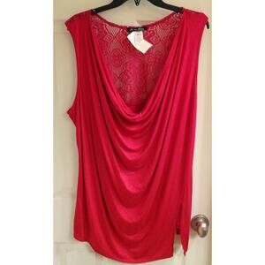 Norma Allen Blouse, women's plus size 3X, red, scoop neck, Sexy Knit back NWT